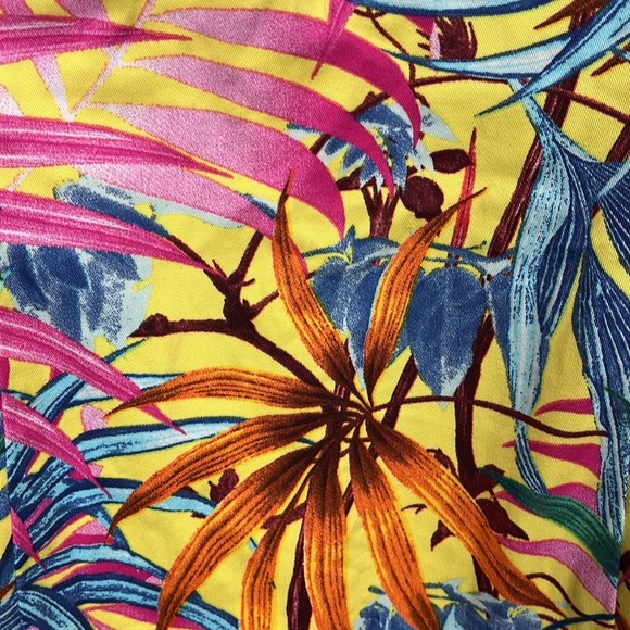 Zara Basic Bodycon Dress S Pink Yellow Tropical Open Back Fitted Racerback Mini - Picture 4 of 10